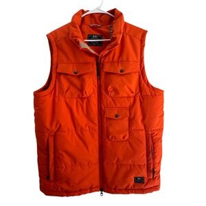Nike Mens Orange Puffer Vest Quilted Cargo Pocket Full Zip Small